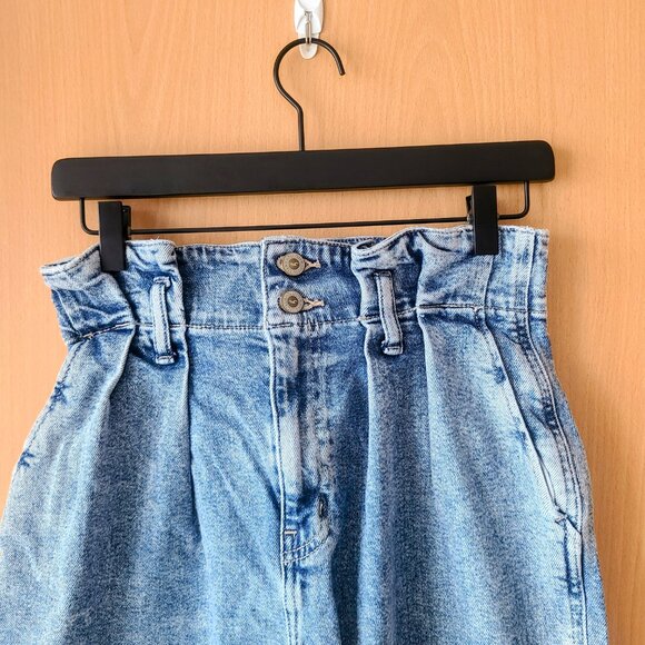 Hollister Ultra High Rise Paper Bag Waist Slouchy Ankle Medium Wash Denim Jeans - Picture 3 of 7